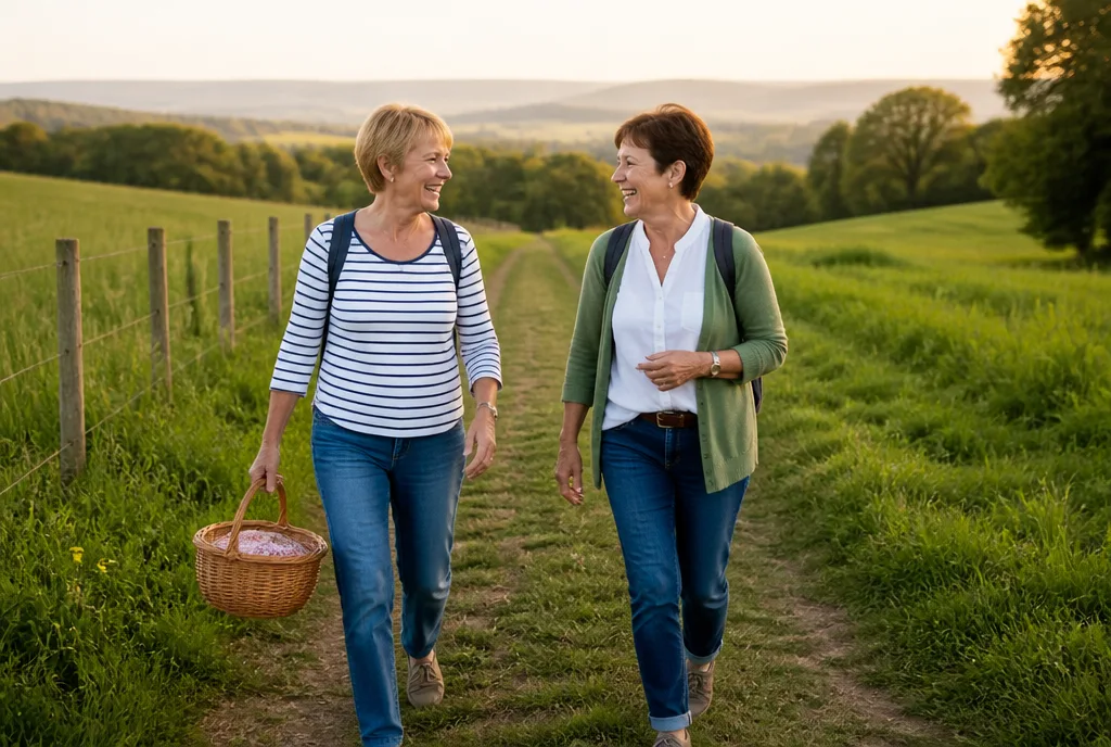 Zwei Frauen sind gemeinsam im Westerwald unterwegs.